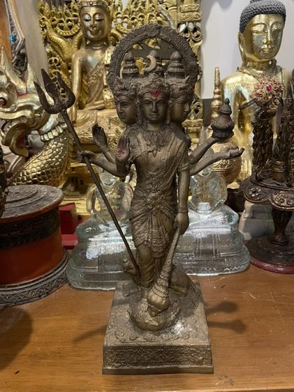 อื่นๆ เทวรูปพระแม่ตรีศักติ รวมร่างรวมพลังแห่งมหาเทวีทั้งสาม เนื้อทองเหลืองเก่า