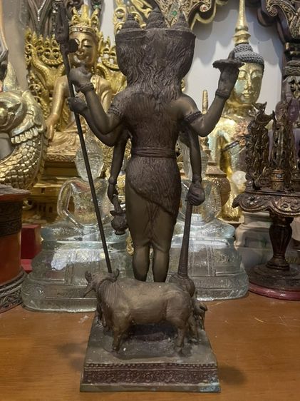 เทวรูปพระตรีมูรติ (3in1)บูชาหนึ่งเหมือนได้บูชามหาเทพทั้ง 3 พระองค์ เนื้อทองเหลืองเก่าโบราณ รูปที่ 6