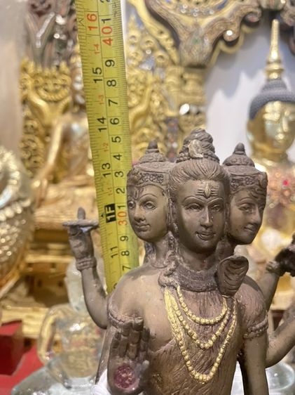 เทวรูปพระตรีมูรติ (3in1)บูชาหนึ่งเหมือนได้บูชามหาเทพทั้ง 3 พระองค์ เนื้อทองเหลืองเก่าโบราณ รูปที่ 12