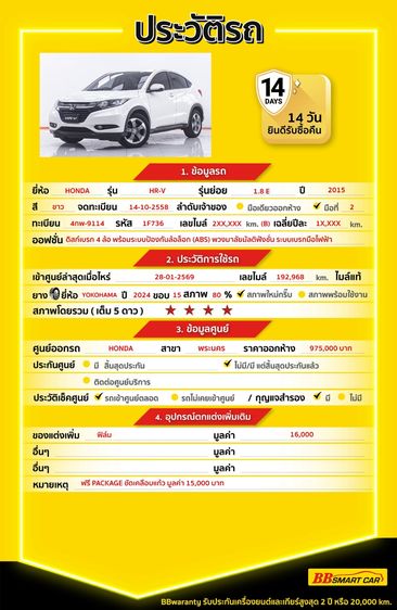 Honda HR-V 2015 1.8 E Utility-car เบนซิน ไม่ติดแก๊ส เกียร์อัตโนมัติ ขาว รูปที่ 2