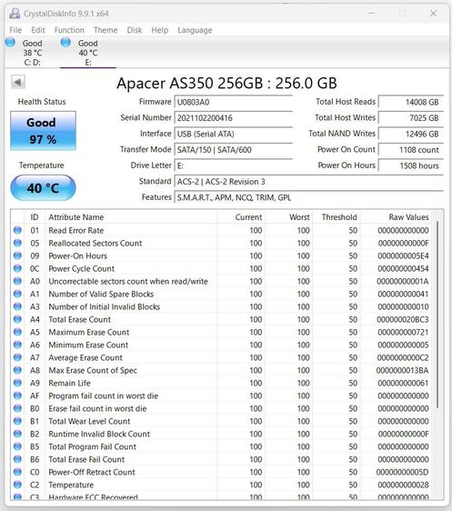 ขายฮาร์ดดิส SSD SATA 2.5  APACER 256GB AP256GAS350 รูปที่ 3