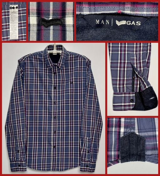 L ฟ้า แขนยาว ⚠️รุ่นใหม่‼️เสื้อเชิ้ต GAS ของแท้ แบรนด์เนมหรูอิตาลี แบบสวยหายาก