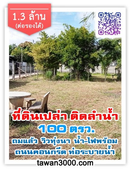 ขาย100ตรว.ที่ดินเปล่า-ถมแล้ว วิวทุ่งนา