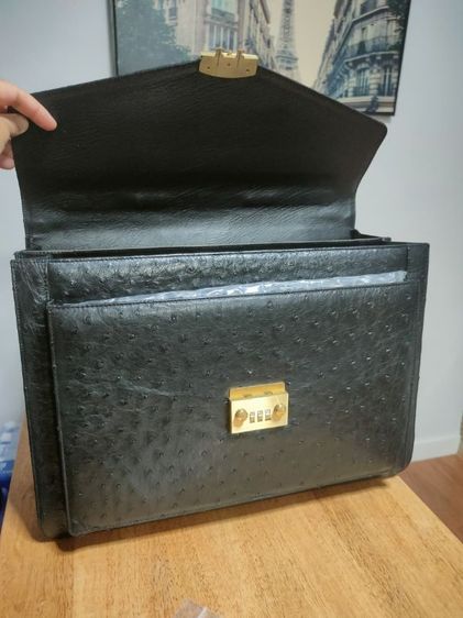งานระดับ Masterpiece กระเป๋าเอกสารนักธุรกิจ/ผู้บริหาร หนังนกกระจอกเทศแท้ 100%(Genuine Ostrich Leather Briefcase) ล็อกหรู amiet Swiss Made 💼✨ รูปที่ 7