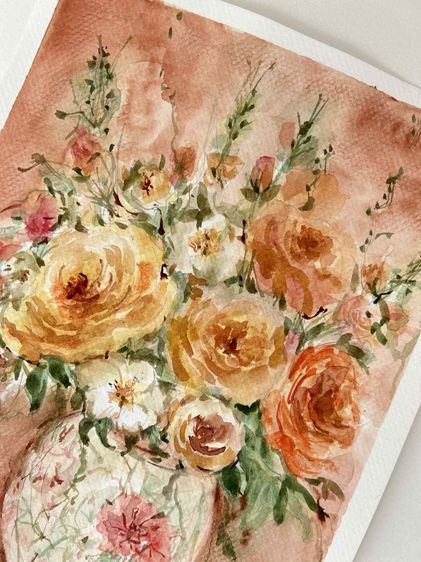 🎁ของขวัญแทนความอบอุ่น อบอุ่นใจทุกครั้งที่มอง ปลุกพลังบวกในทุกเช้า 🌼ภาพสีน้ำแจกันดอกไม้สีส้ม ขนาด 21 x 29.7 ซม. ❤️ A128 รูปที่ 7