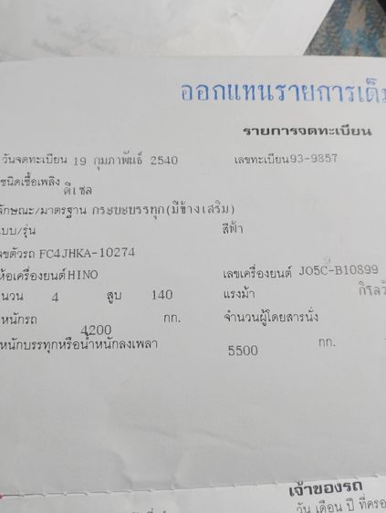 6ล้อhinoFC4เจ140แรงเอกสารทะเบียนครบประกันประเภท1ยาว 550 รูปที่ 5