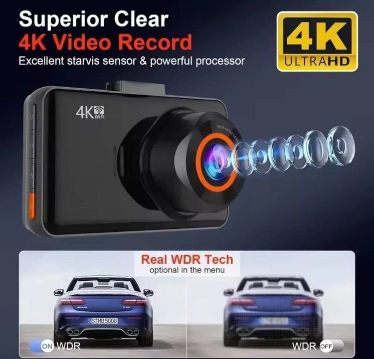 กล้องติดรถยนต์ DVR 4K HDจอขนาด3นิ้วกล้องหน้าหลังWiFi เชื่อมต่อกับโทรศัพท์มือถือ รูปที่ 5