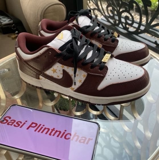 รองเท้าผ้าใบ หนังแท้ UK 9.5 | EU 44 | US 10 น้ำตาล รองเท้า Nike SB Dunk Low Supreme Stars Barkroot Brown