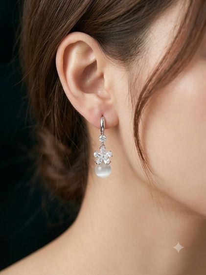 ต่างหูงานกล่อง สินค้านำเข้า แบรนด์ Lovisa Australia - Silver Cubic Zirconia Flower White Cat Eye Stone Drop Earrings รูปที่ 12