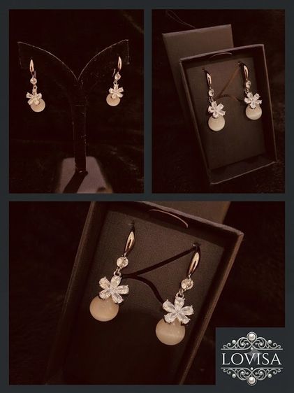 ต่างหูงานกล่อง สินค้านำเข้า แบรนด์ Lovisa Australia - Silver Cubic Zirconia Flower White Cat Eye Stone Drop Earrings รูปที่ 13