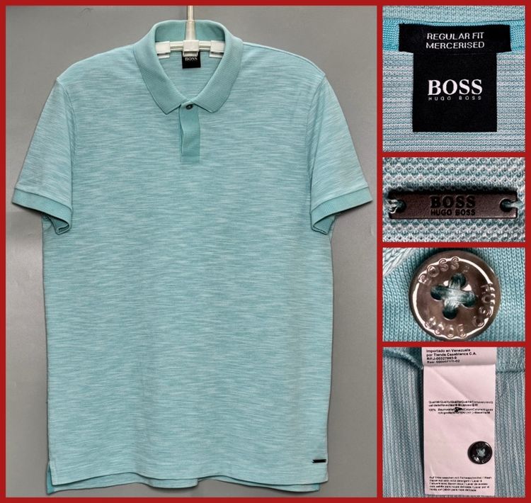 L ฟ้า แขนสั้น ⚠️โลโก้โลหะ‼️เสื้อโปโล HUGO BOSS ของแท้ สติกเกอร์ยังอยู่