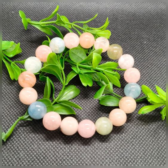 สร้อยข้อมือหินแบริลแท้10มิล Beryl มอร์แกนไนต์ อความารีน สีพาสเทลรวมสี หินมงคลแห่งความโชคดี ปัญญา เสริมเสน่ห์รัก