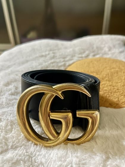เข็มขัด Gucci GG Marmont หนังแท้ สีดำ หัวทอง สภาพดี ราคา 5,900 บาท