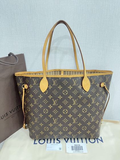 Louis Vuitton หนังแท้ หญิง น้ำตาล กระเป๋าLv neverfull mm ปี2014