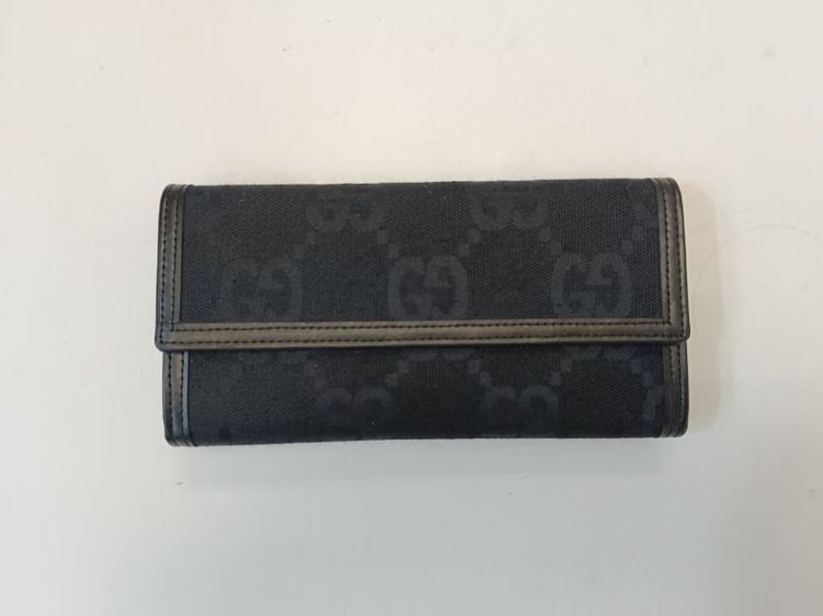 GUCCI Black GG Canvas Flap Long Wallet vintage