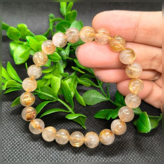 th11กำไลไหมทอง" (Rutilated Quartz)ไซส์ 8 มิลนำโชคลาภเงินทอง