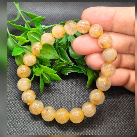 อัญมณี th16กำไลหินไหมทองแท้10มิลเกรดพรีเมียม สร้อยข้อมือหินนำโชค Golden Rutilated Quartz หินมงคลเรียกทรัพย์ เสริมโชคลาภ การเงิน ค้าขาย