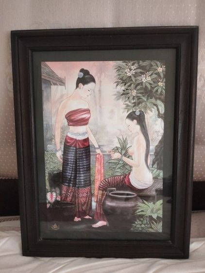 ภาพวาดงานศิลปะ กรอบไม้สัก ภาพ2สาวสวย"ว้าว" คลาสสิคมากๆ (ขายถูก) รูปที่ 4