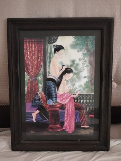 ภาพวาดงานศิลปะ กรอบไม้สัก ภาพ2สาวสวย"ว้าว" คลาสสิคมากๆ (ขายถูก) รูปที่ 3