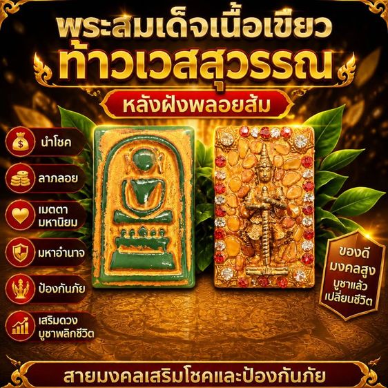 th66พระสมเด็จ พิมพ์ไกเซอร์ หลังท้าวเวสสุวรรณ ล้อมพลอยนพเก้า กรุวัดพระแก้ว เนื้อผงลงรักปิดทองเก่า บูชาเสริมดวง โชคลาภดี