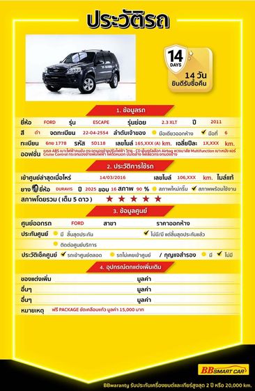 Ford Escape 2011 2.3 XLT Utility-car เบนซิน ไม่ติดแก๊ส เกียร์อัตโนมัติ ดำ รูปที่ 2