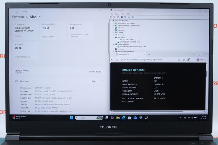 COLORFUL X15-AT 22 Core i9-12900H.RTX3060 RAM40.1TB  รูปที่ 2