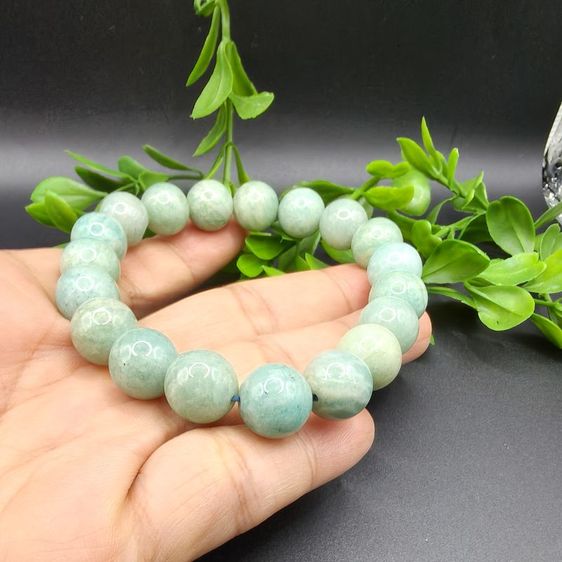 กำไลหินอมาโซไนต์ หินแท้ธรรมชาติ 100% สีฟ้าอมเขียวพาสเทล สร้อยข้อมือหินมงคล หินแห่งความหวัง รูปที่ 2
