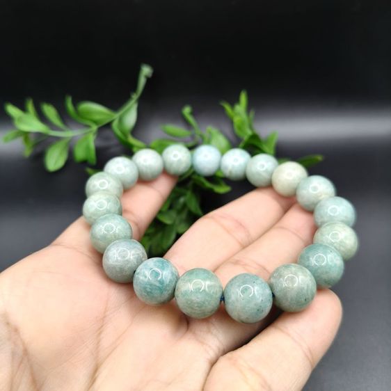 กำไลหินอมาโซไนต์ หินแท้ธรรมชาติ 100% สีฟ้าอมเขียวพาสเทล สร้อยข้อมือหินมงคล หินแห่งความหวัง รูปที่ 4