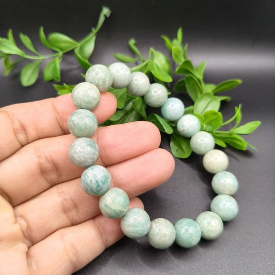 กำไลหินอมาโซไนต์ หินแท้ธรรมชาติ 100% สีฟ้าอมเขียวพาสเทล สร้อยข้อมือหินมงคล หินแห่งความหวัง รูปที่ 3
