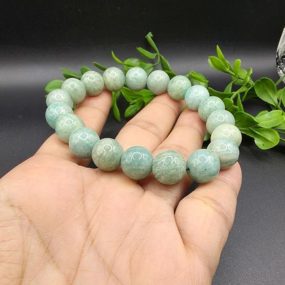 อัญมณี กำไลหินอมาโซไนต์ หินแท้ธรรมชาติ 100% สีฟ้าอมเขียวพาสเทล สร้อยข้อมือหินมงคล หินแห่งความหวัง