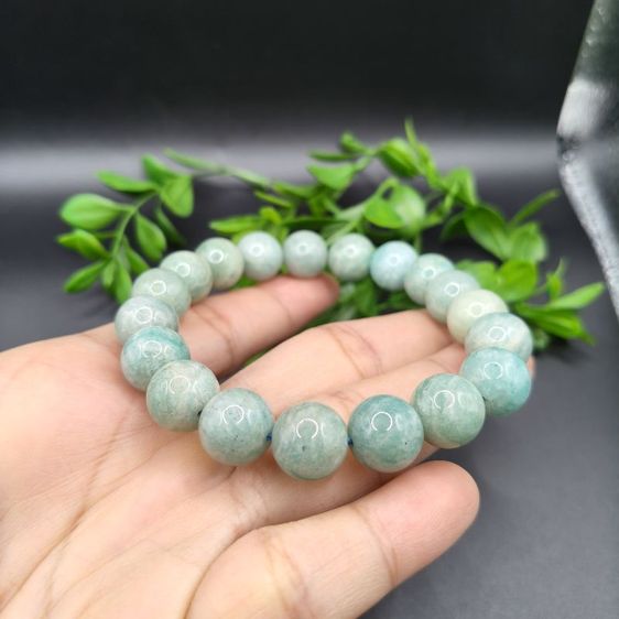 กำไลหินอมาโซไนต์ หินแท้ธรรมชาติ 100% สีฟ้าอมเขียวพาสเทล สร้อยข้อมือหินมงคล หินแห่งความหวัง รูปที่ 5