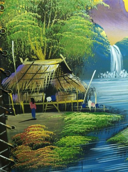 ภาพวาดวินเทจงานผ้าร้อยเชือกกรอบไม้ ภาพวิวทิวทัศน์ชนบทธรรมชาติ รูปที่ 4