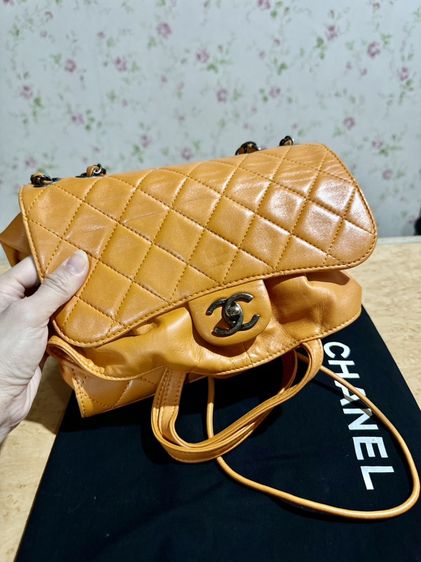 หนังแท้ หญิง ส้ม Chanel  Chanel Foldover Drawstring Backpack / Convertible Flap