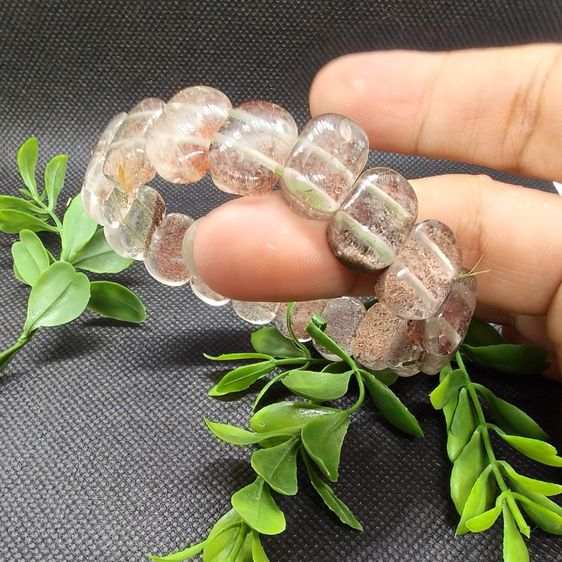 กำไลหินไหมโป่งข่าม (Garnet in Quartz / โป่งข่ามติดไหม) ทรงท้องปลิง หินแท้ธรรมชาติ 100% รูปที่ 3