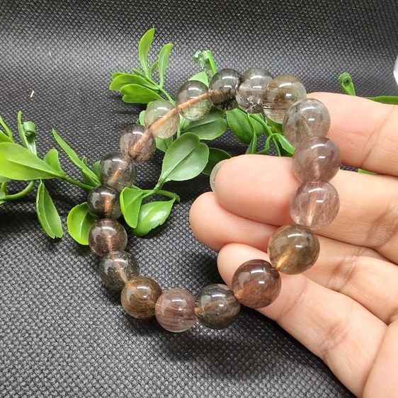 th11กำไลหินไหมเขียวมิกซ์12มิล Green Rutilated Quartz หินแท้