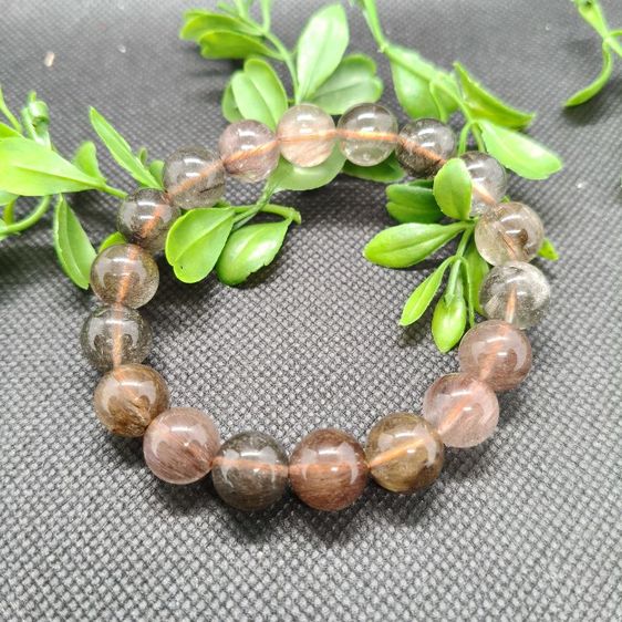 th11กำไลหินไหมเขียวมิกซ์12มิล Green Rutilated Quartz หินแท้ รูปที่ 2