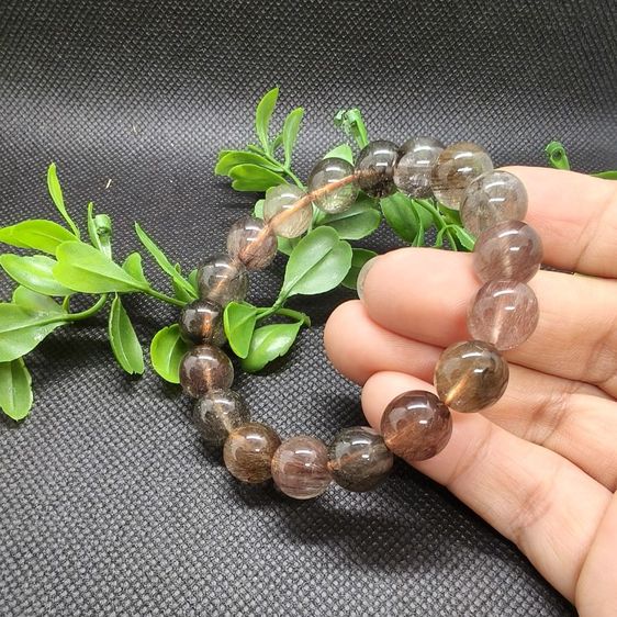th11กำไลหินไหมเขียวมิกซ์12มิล Green Rutilated Quartz หินแท้ รูปที่ 3