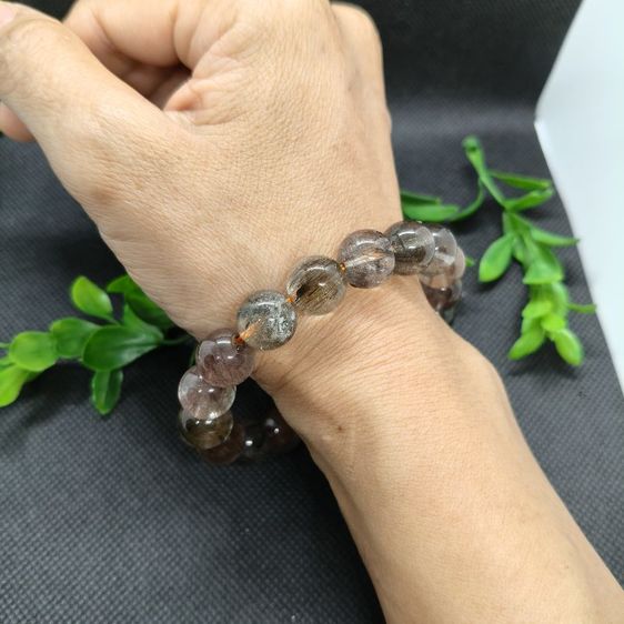 th11กำไลหินไหมเขียวมิกซ์12มิล Green Rutilated Quartz หินแท้ รูปที่ 4