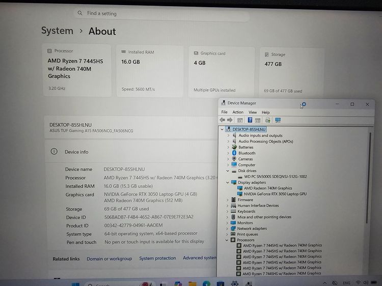 TUF Gaming Ryzen7 7445HS+ RTX3050+Ram16 ddr5 เครื่องสวย ประกันศูนย์ รูปที่ 7
