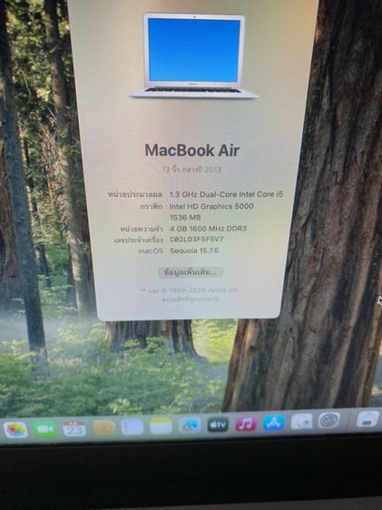 ขาย macbook air 13.3”ปี2013 cpu i5 ssd 128 แรม4gbเพิ่งเปลี่ยนแบตให้ใหม่ด้วย คุ้มๆ ขาย 3,500 รูปที่ 6