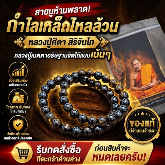 กำไลเหล็กไหลล้วน หลวงปู่ศิลา สิริจันโท แท้100% สร้อยข้อมือสายมู เสริมดวง โชคลาภ เงินทองไหลมา ปกป้องคุ้มครอง