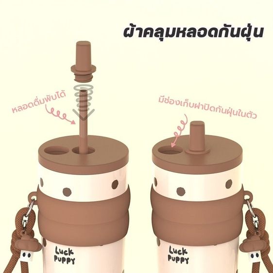 แก้วน้ำเก็บความเย็น 710ml ซับในเซรามิก แก้วเก็บอุณหภูมิพร้อมหลอดกันฝุ่น มีสายหิ้วพกพาสะดวก ลายการ์ตูนน่ารัก รูปที่ 3