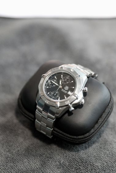 เงิน Tag Heuer Exclusive Black Dial Chronograph Steel Mens Watch CN2111
