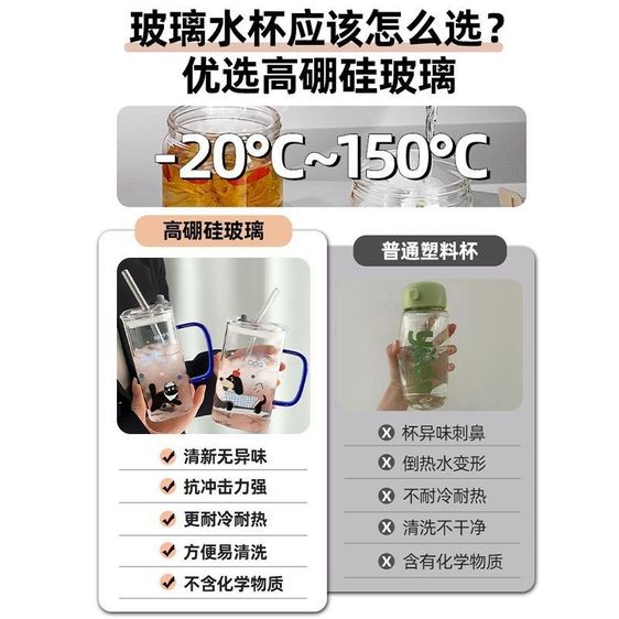 แก้วน้ำกระจกทนความร้อน HAPPY DOG สไตล์เกาหลี ขนาดใหญ่ 400ml พร้อมหูจับ ลายลูกสุนัขดัชชุนด์สุดน่ารัก แก้วน้ำนักเรียน รูปที่ 10