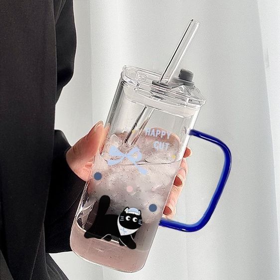 แก้วน้ำกระจกทนความร้อน HAPPY DOG สไตล์เกาหลี ขนาดใหญ่ 400ml พร้อมหูจับ ลายลูกสุนัขดัชชุนด์สุดน่ารัก แก้วน้ำนักเรียน รูปที่ 5