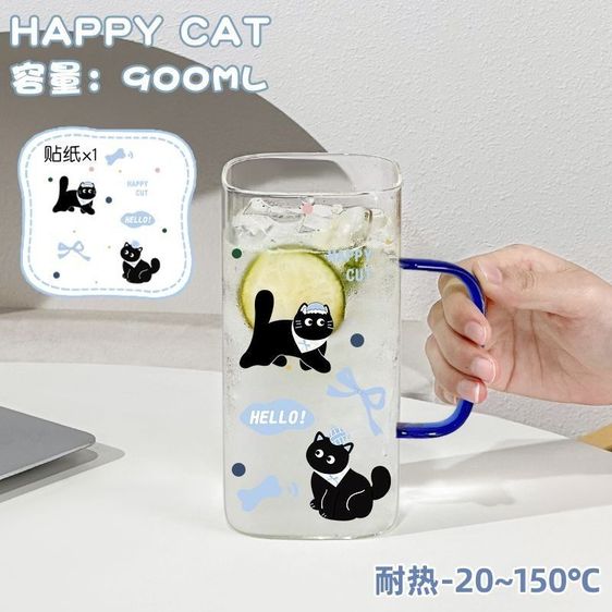 แก้วน้ำกระจกทนความร้อน HAPPY DOG สไตล์เกาหลี ขนาดใหญ่ 400ml พร้อมหูจับ ลายลูกสุนัขดัชชุนด์สุดน่ารัก แก้วน้ำนักเรียน รูปที่ 8