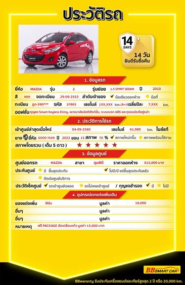Mazda Mazda 2 2010 1.5 Spirit Sedan เบนซิน LPG เกียร์อัตโนมัติ แดง รูปที่ 2