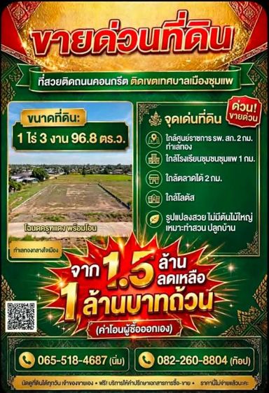 ไม่ใช่ ขายที่ดินติดถนนคอนกรีต ติดเขตเทศบาลชุมแพ
