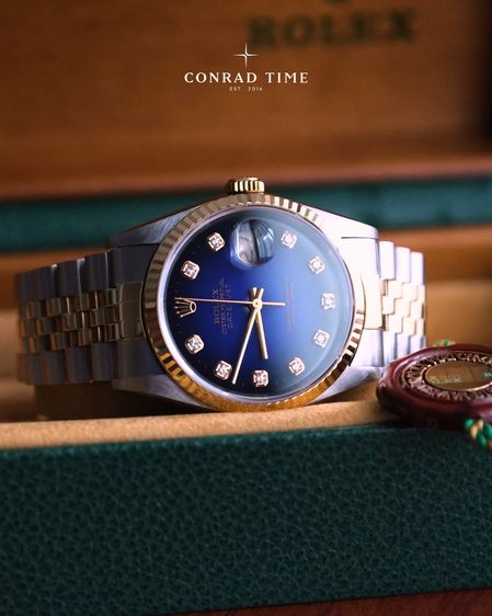 Rolex Datejust 16233 Blue Vignette Diamond Dial Two-Tone Jubilee 1996 36mm. 