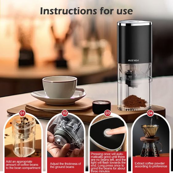 เครื่องบดกาแฟไฟฟ้า ปรับความละเอียดได้ 5 ระดับ แกนบดเซรามิก พกพาง่าย เครื่องบดเมล็ดกาแฟ มินิ ประกัน 3 เดือน รูปที่ 7